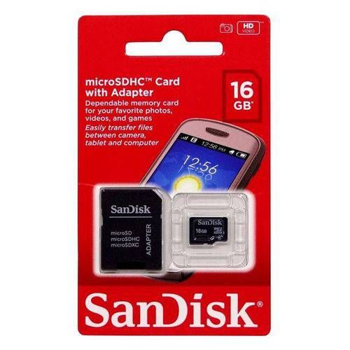 Cartão de Memória SanDisk Micro Sd 16 Gb + Adaptador